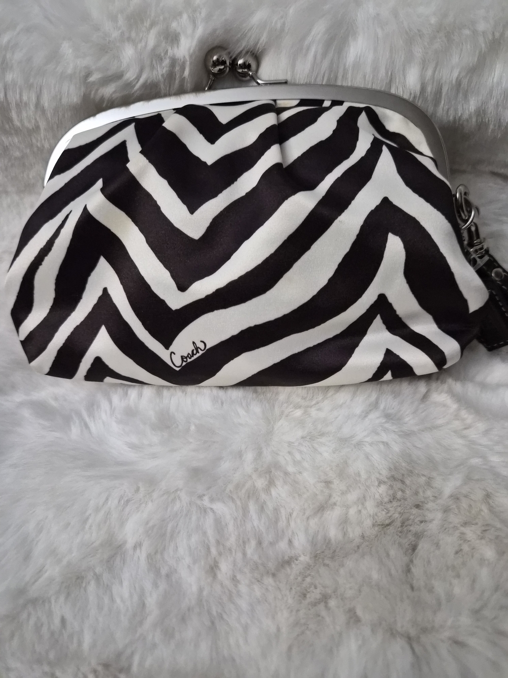Coach Brown and White Zebra Print Kiss-Lock Clutch